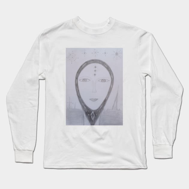 Beauty Unique Portrait Art Long Sleeve T-Shirt by Unique Black White Colorful Abstract Art